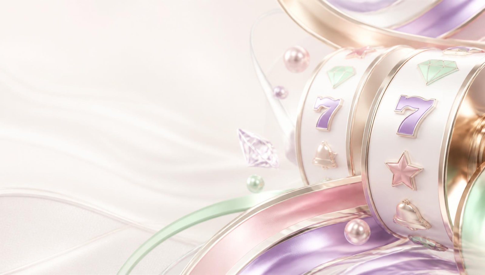 Glossy violet, blush and mint reel cylinders with seven, star and diamond symbols