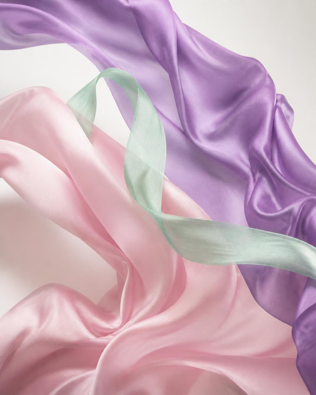 Flowing silk in violet, blush and mint tones