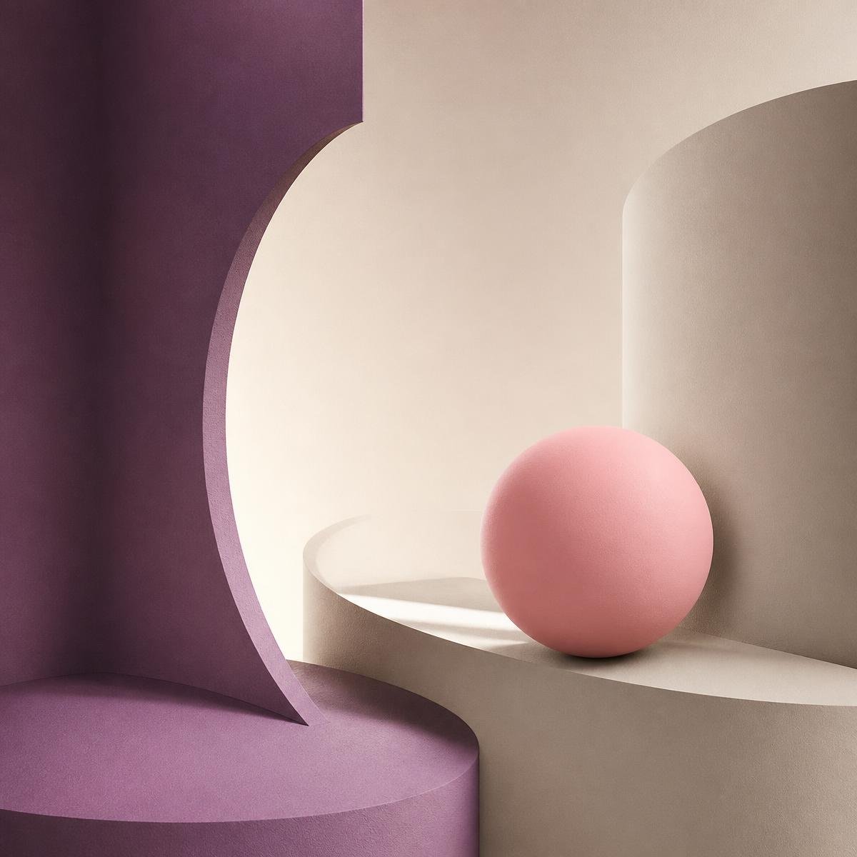 Sculptural forms in violet and blush with soft studio light